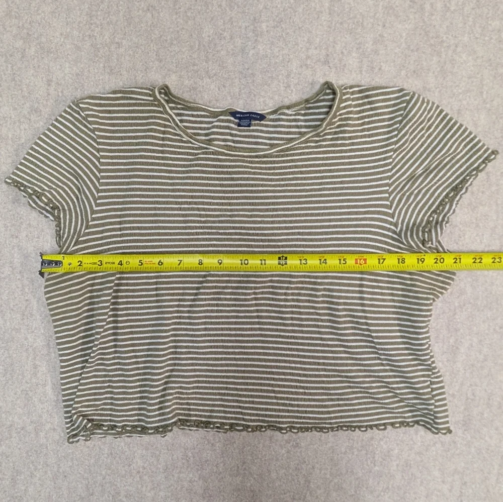 American Eagle Olive Green And White Striped Cropped Top Women's Size XL